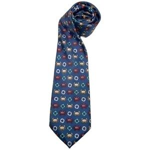 Budd Shirtmakers Piccadilly Blue Red & Yellow Crab Life Raft Printed Silk Tie
